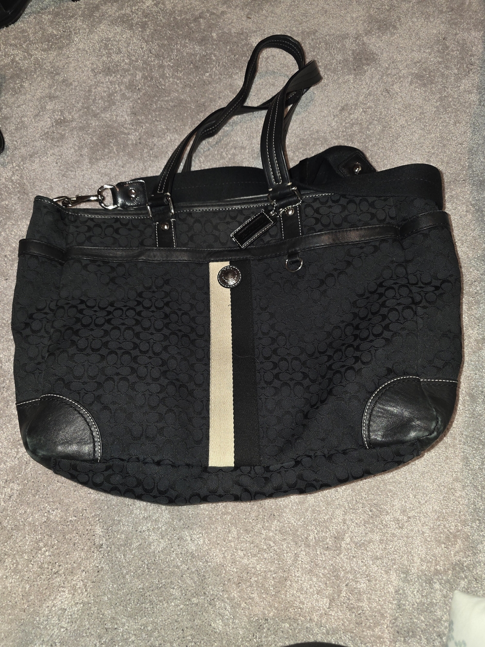 Coach Black Signature Canvas Tote with Contrast Stripe